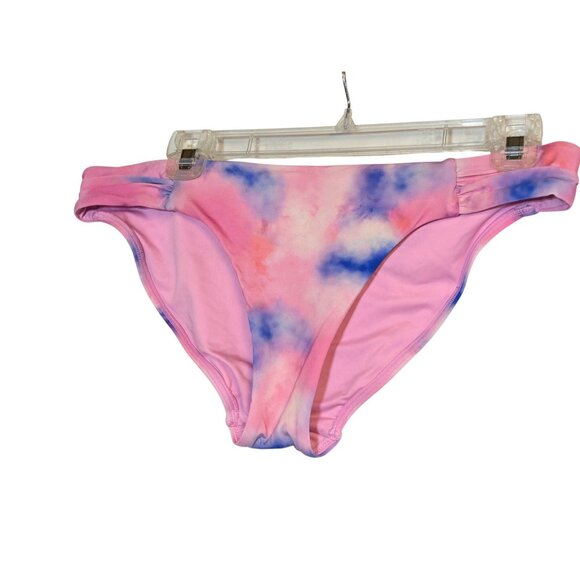 Victorias Secret XL Tie-Dye Bikini Bottoms Pink & Blue Ruched Sides Stretchy & C - Picture 1 of 3